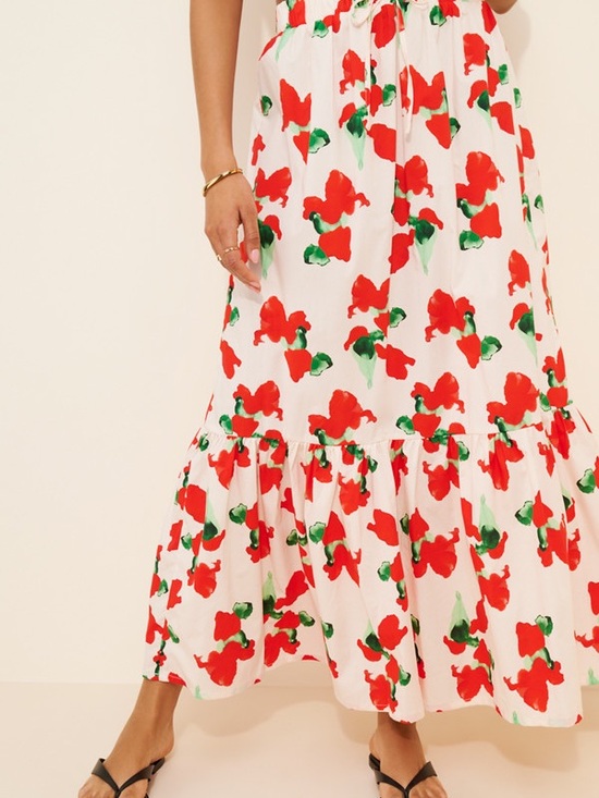 Anthropologie Dresses & Skirts - Anthropologie Lulo Project Maxi Skirt Pale Pink w/Red & Green Floral Large